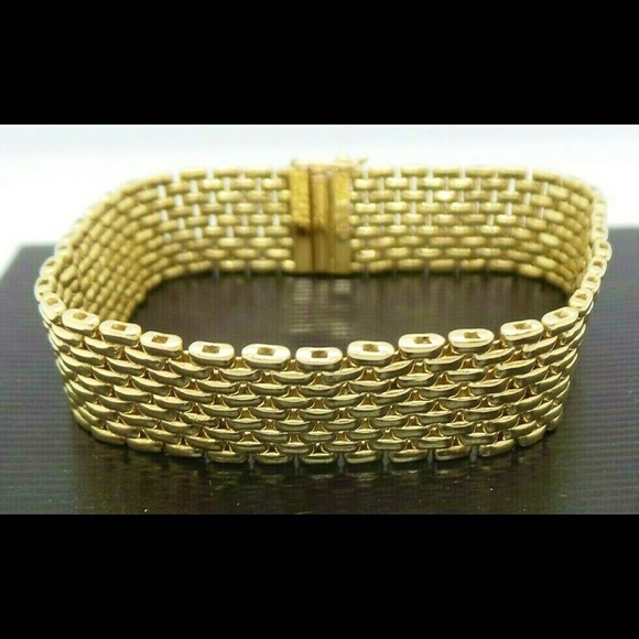 18K YELLOW GOLD LINK STAMPED BRACELET RARE - Picture 5 of 10